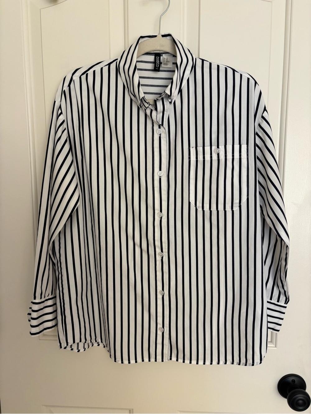 H&M Black and White Vertical Stripe Button-Down Shirt